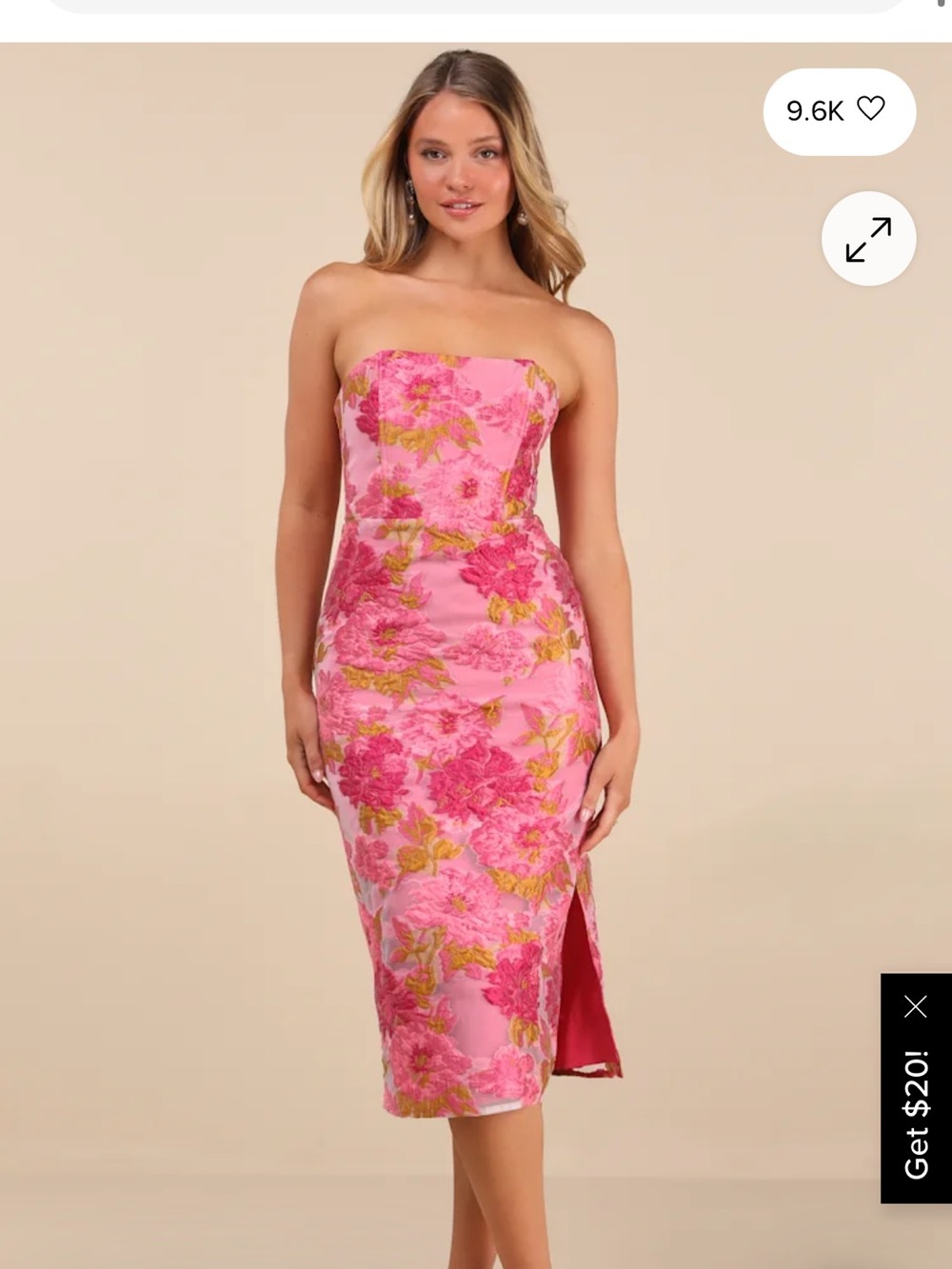 Lulus upgraded event pink jacquard strapless bustier midi dress
